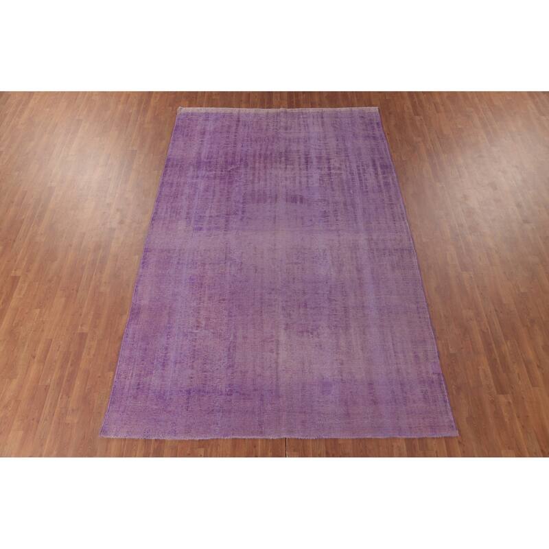 Purple Anatolian Turkish Vintage Area Rug Hand-Knotted Wool Carpet - 7'4" x 11'1"