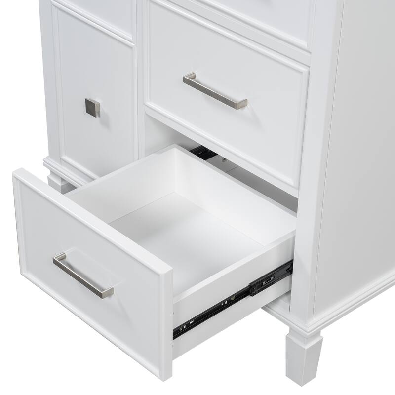 Freestanding Bathroom Vanity with Drop-In Rectangular Ceramic Sink, Flip-Out Drawer, Soft-Close Drawers and Solid Wood Legs