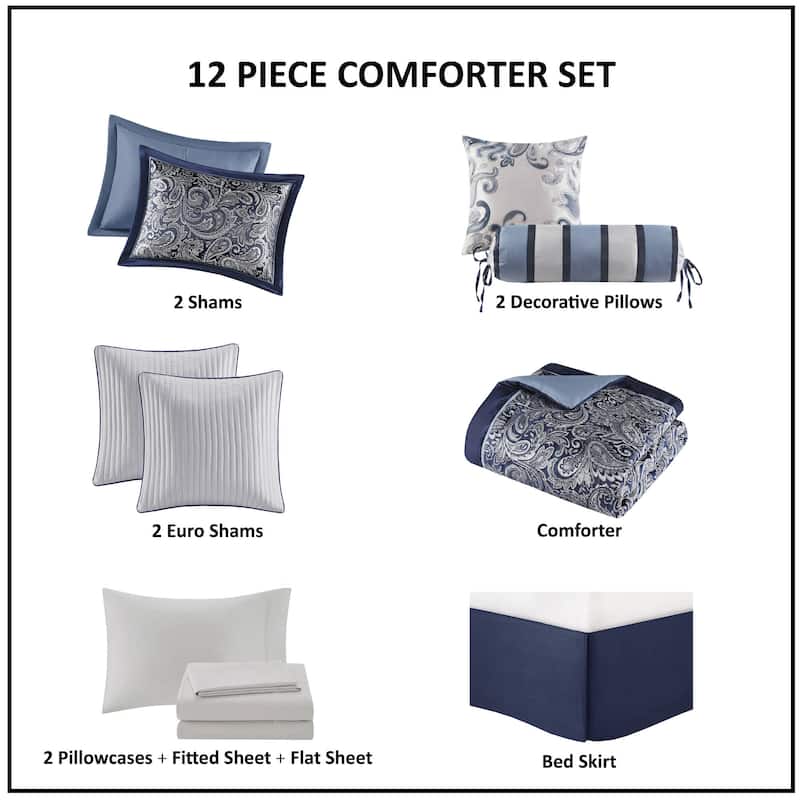 Madison Park Whitman 12 Piece Comforter Set with Cotton Bed Sheets