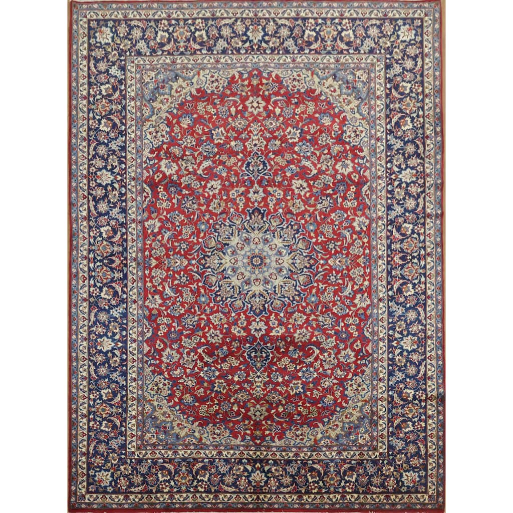 Hand Knotted Oriental 100% Wool Carpet Traditional Floral Red Kashan Area Rug - 13' 0'' X 9' 7''