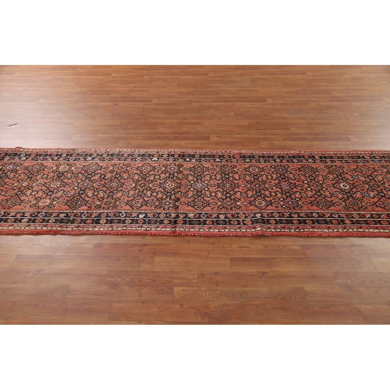 All-Over Geometric Hamedan Persian Runner Rug Handmade Wool Carpet - 2'8" x 9'9"