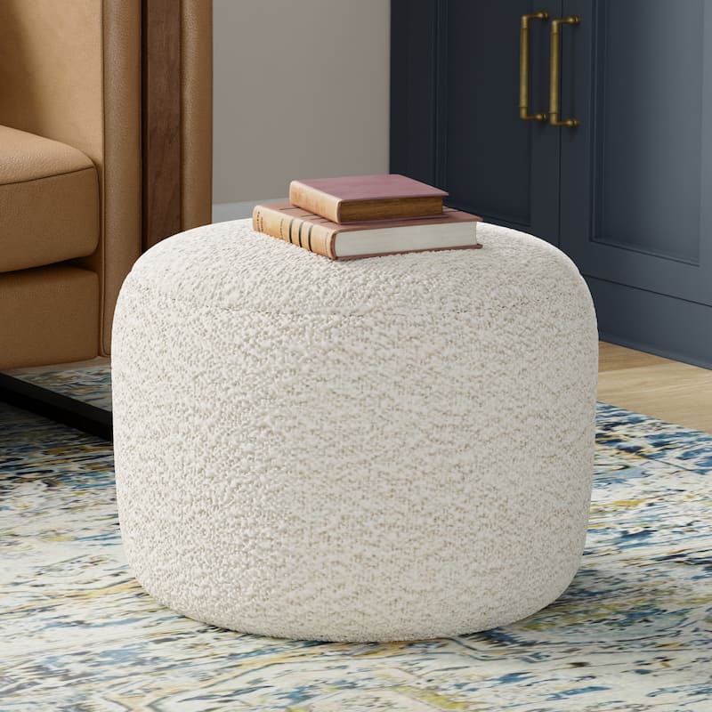 WYNDENHALL Lyanna 18 inch Wide Contemporary Pouf in White Boucle Fabric - White