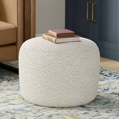 WYNDENHALL Lyanna 18 inch Wide Contemporary Pouf in White Boucle Fabric