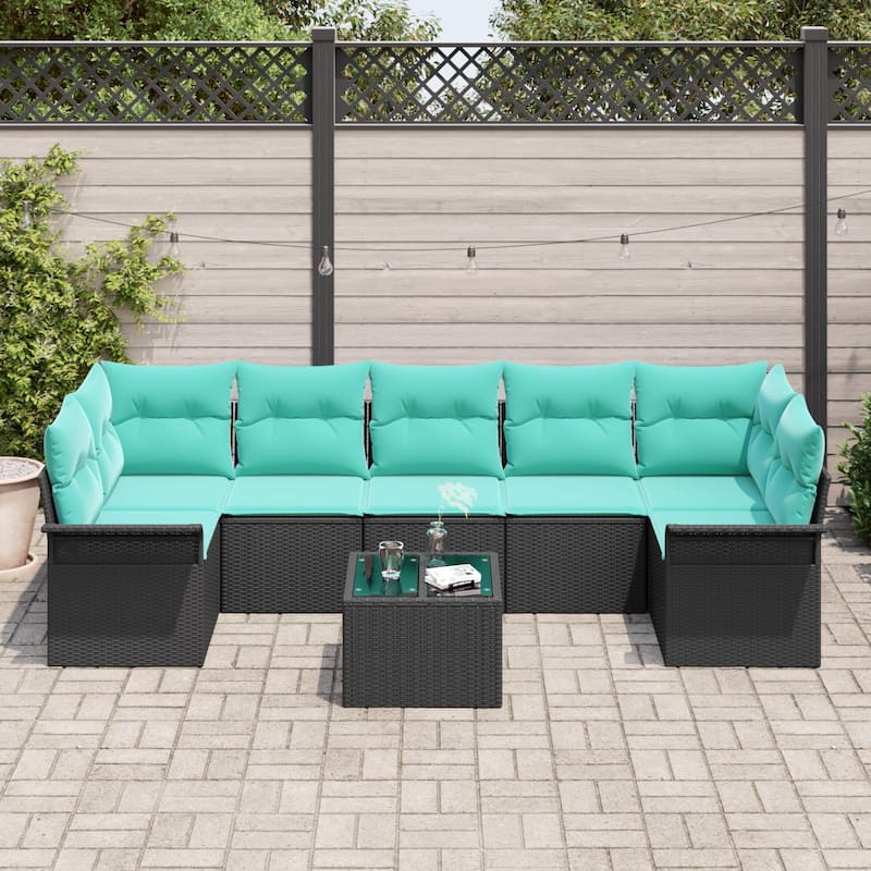 vidaXL 8 Garden Sofa Set with Cushions Black Poly Rattan - 113.8 x 52.2 x 27.2