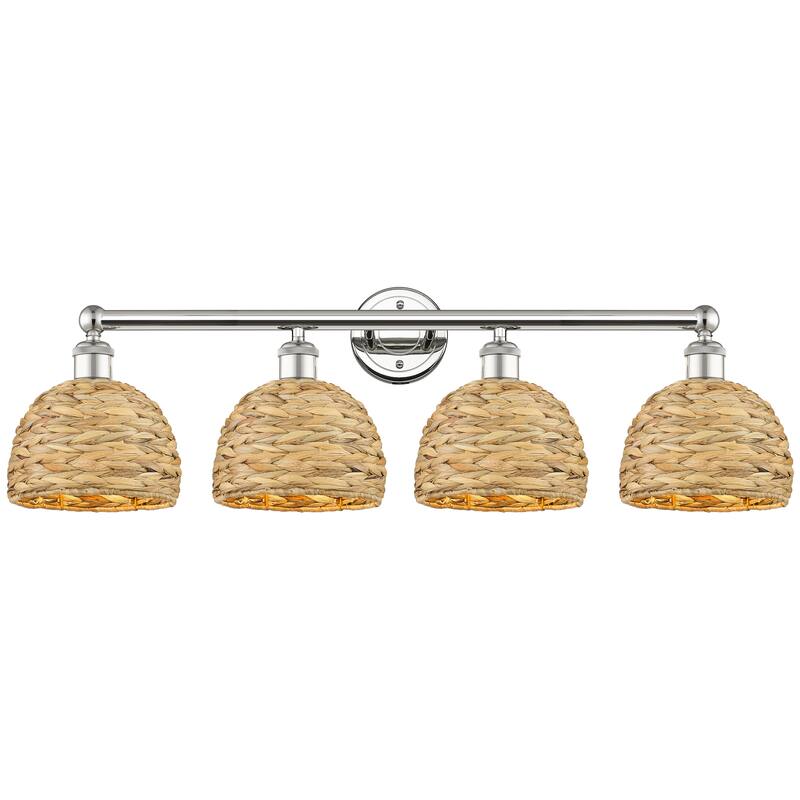 Innovations Lighting Endless Possibilities Edison - Woven Rattan - 4 Light 35" Bath Vanity Light - Polished Nickel