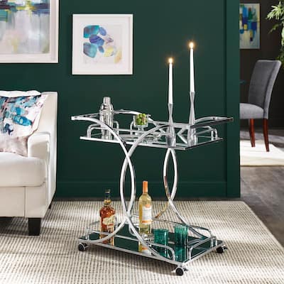 Rosewood Chrome Bar Cart with Curving Metal Frame by iNSPIRE Q Bold