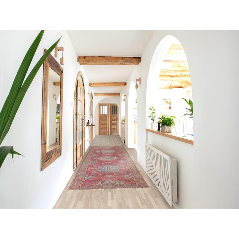 Hand Knotted Oriental 100% Wool Carpet Traditional Floral Pink Tabriz Runner Rug - 12' 9'' X 3' 3''