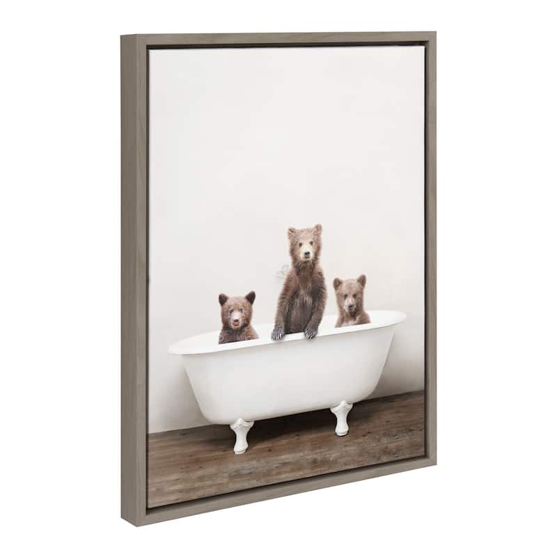 Kate and Laurel Sylvie Three Little Bears in Vintage Bathtub Framed Canvas by Amy Peterson - 18x24 - Plastic - Grey