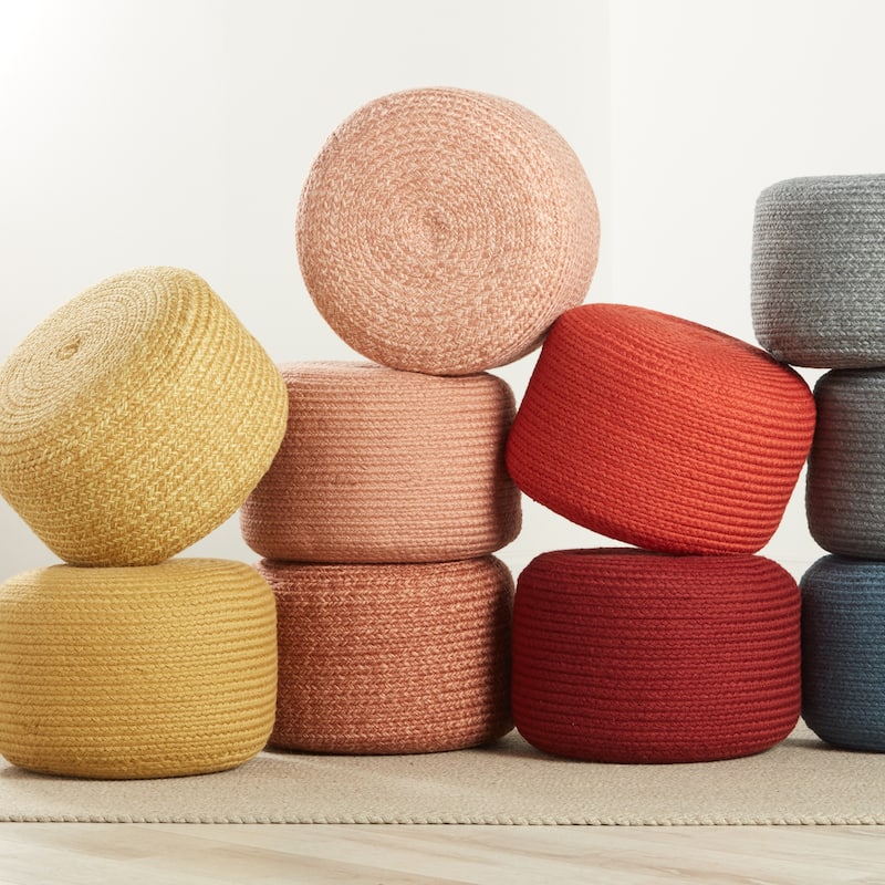 Jaipur Living Saba Solar Round Indoor/Outdoor Polyester Pouf Ottoman/Foot Stool - 18"X18"X12"