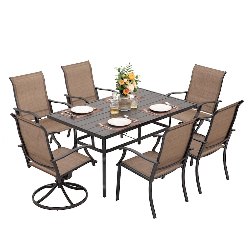 Outdoor 7-Piece Dining Set, Textilene Fabric, Powder-coated Iron Frame - 61 inch