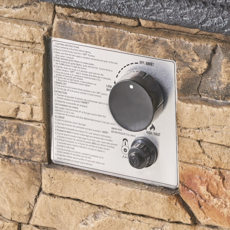 Roomfitters Outdoor Gas Fire Pit with Realistic Stone-Look Magnesium Oxide Column, Weather-Resistant Patio Heater, Beige