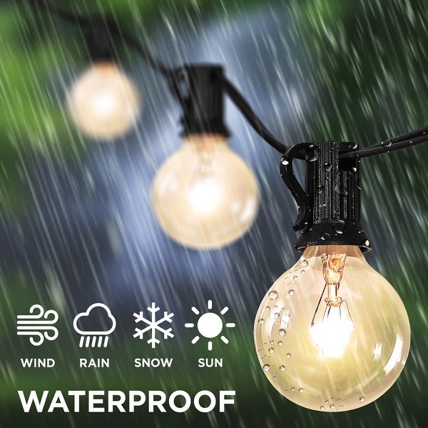 Jonathan Y 25 Light Indoor Outdoor 25 ft. Contemporary Rustic Incandescent G40 Bistro Globe Bulb String Lights Black