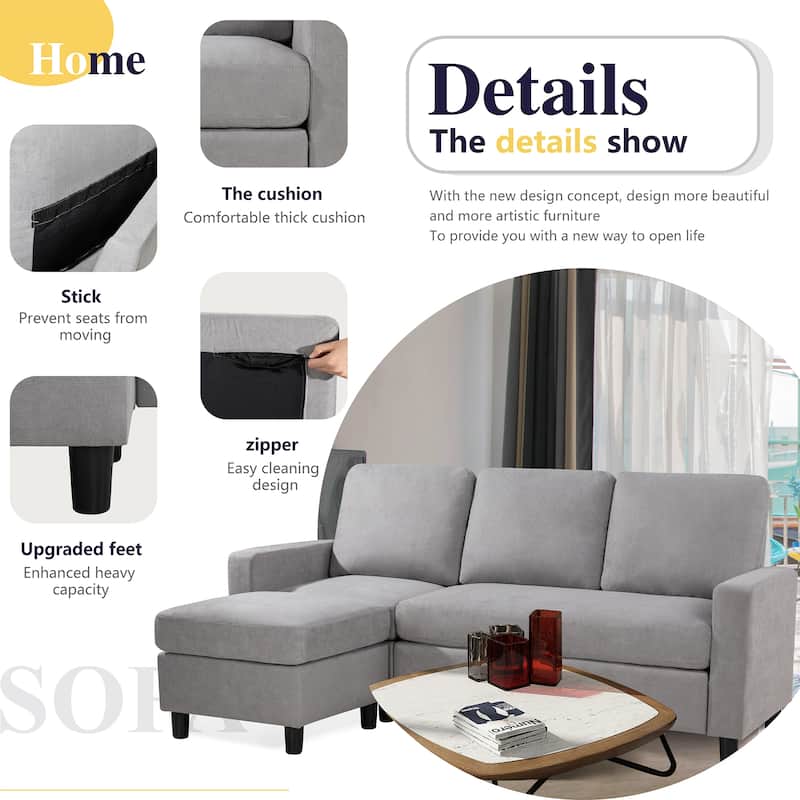 Futzca Modern Convertible Sectional Sofa L-Shaped Couch