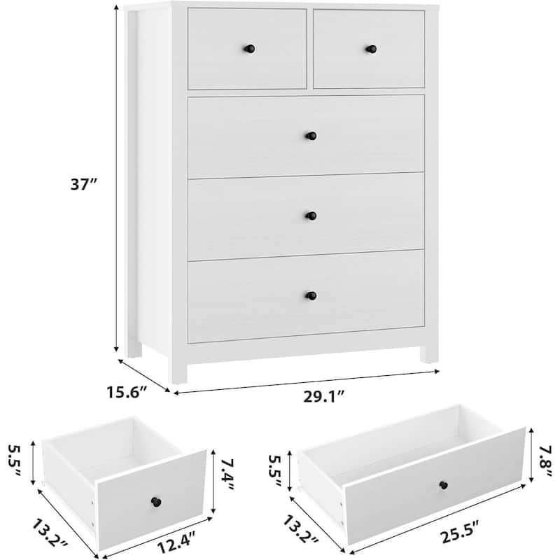 Modern 5 Drawer Dresser for Bedroom, Entryway, Hallway