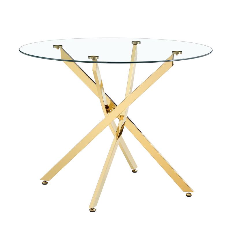 Round glass dining table suitable for 2-4 people: Modern minimalist style round transparent tempered glass table - Gold,Transparent