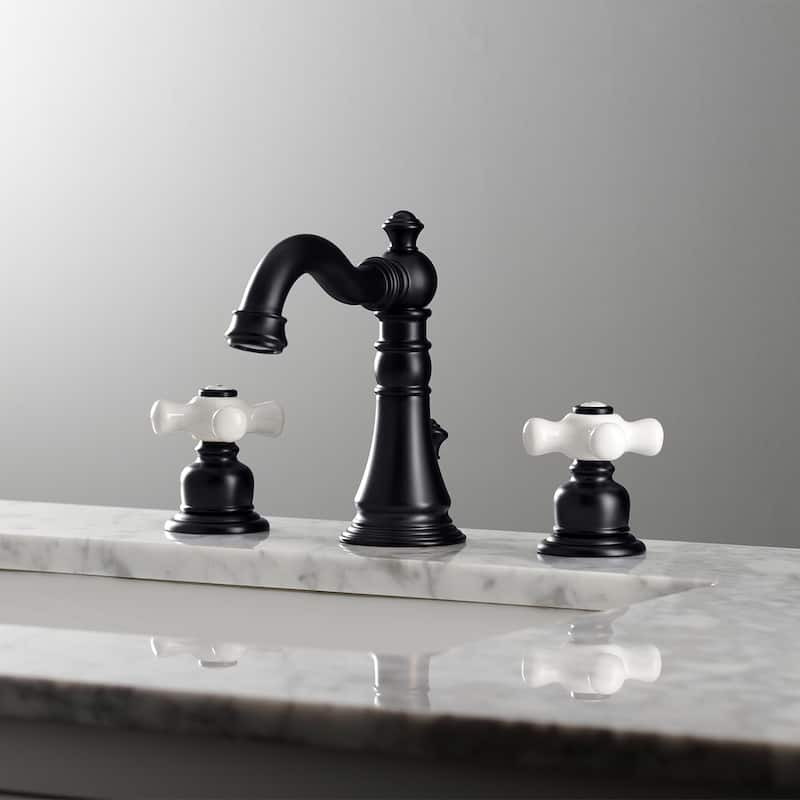 Kingston Brass American Classic Two-Handle 3-Hole Deck Mount Widespread Bathroom Faucet with Pop-Up Drain - Matte Black