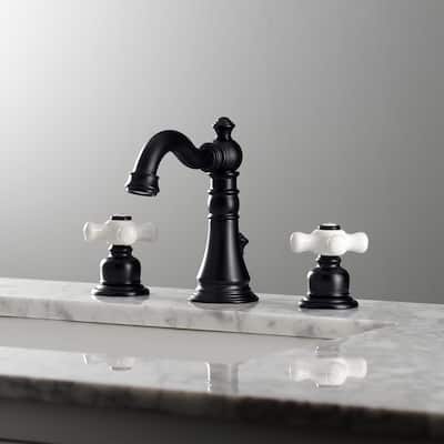 Kingston Brass American Classic Two-Handle 3-Hole Deck Mount Widespread Bathroom Faucet with Pop-Up Drain