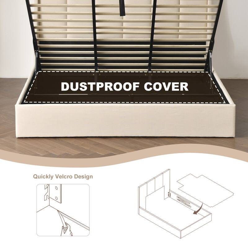 Linen Wingback Hydraulic Lift Up Storage Upholstered Platform Bed