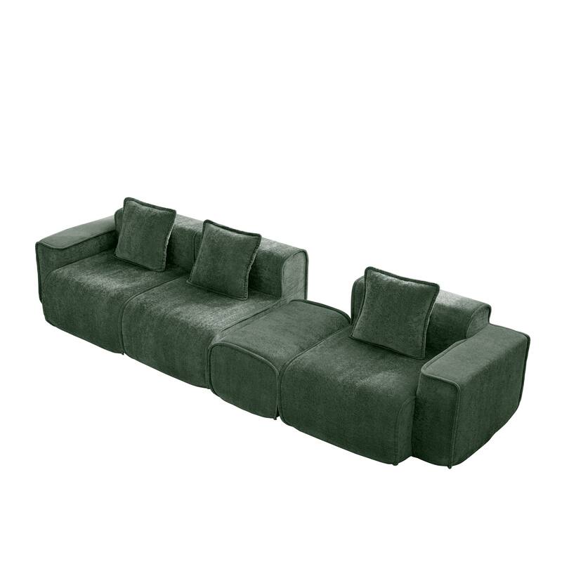 GDFStudio - Streamlined Velvet 3-Seater 108.66" L-Shaped Modular Boneless Sofa with Ottoman