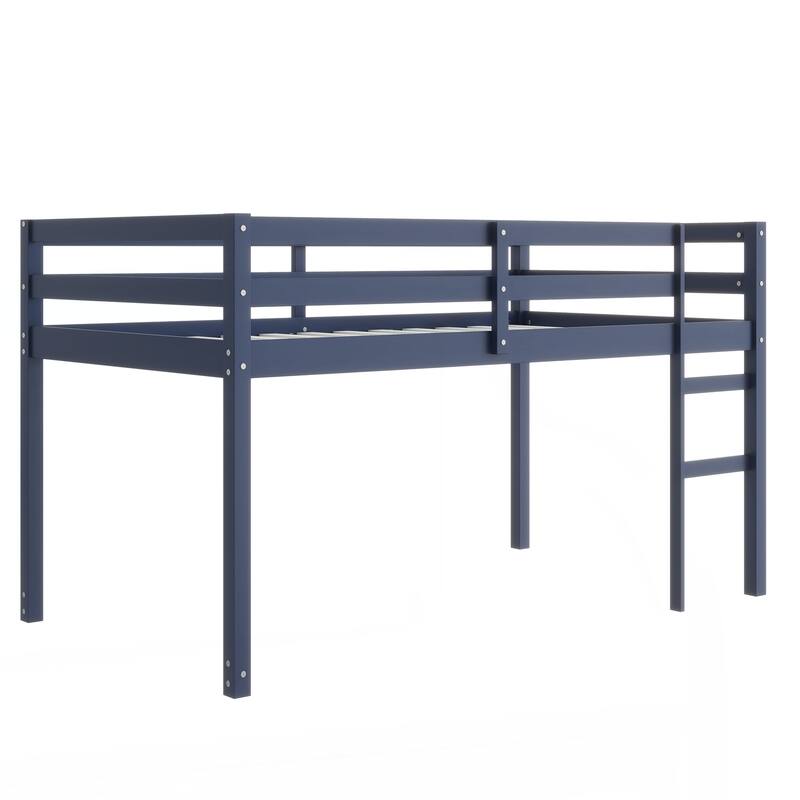 Solid Wooden, Rubber Wooden Twin Loft Bed with Ladder, Bed Platform of Strengthened Slats