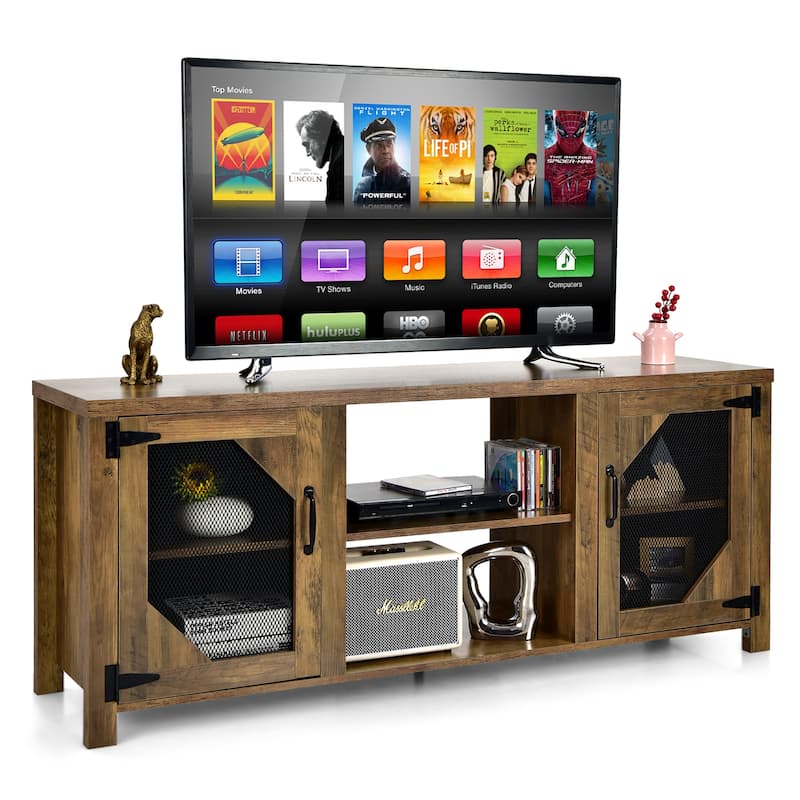 Costway TV Stand Entertainment Media Center for TVs up to 65'' w/Steel - 58'' x 15.5'' x 24'' - Rustic Brown - 58'' x 15.5'' x 24''
