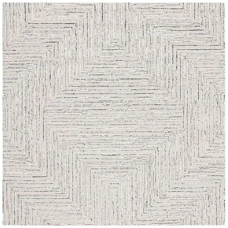 SAFAVIEH Handmade Micro-Loop Nausica Modern Wool Rug - 5' Square - Light Grey/Ivory