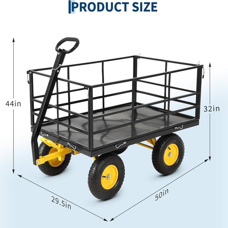 3-in-1 Convertible Yard Wagon 1500-lb Capacity 13In All-Terrain Tires and Removable Mesh Panels Black