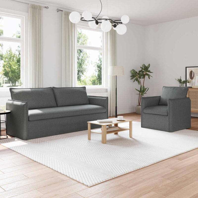 vidaXL Sofa 2 pcs Dark Grey 196 x 82 x 85 cm Fabric - Dark grey-1-Seater +3-Seater (70.87 in)