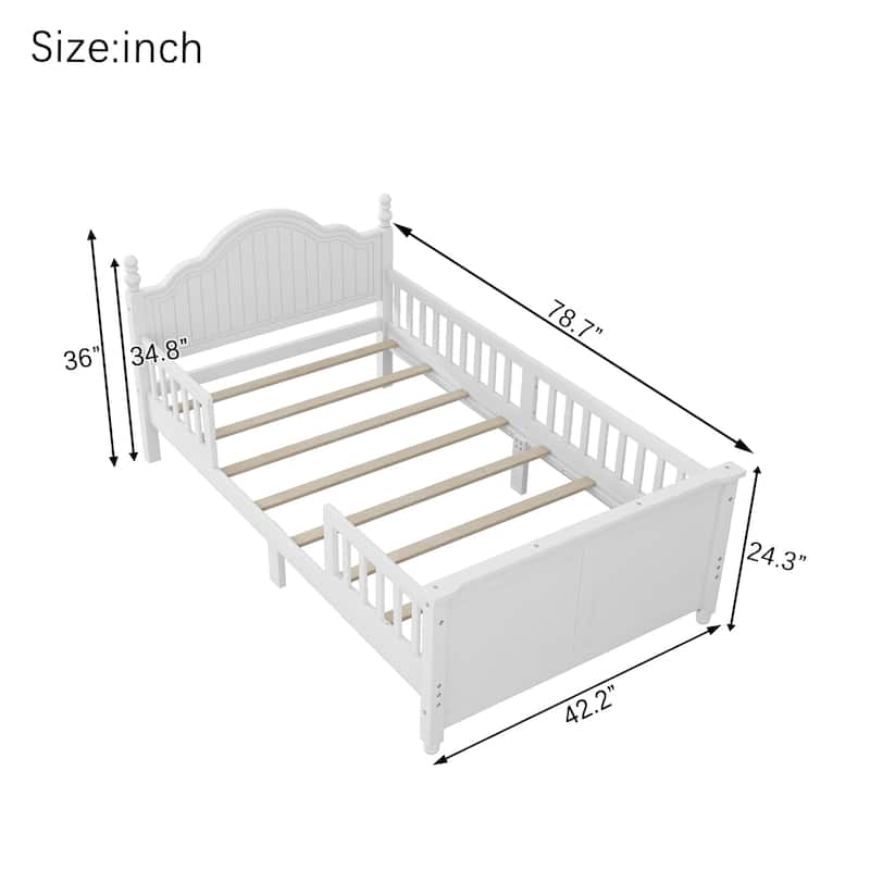 Kids Wooden Platform Bed with Safety Guardrails, Low Profile Bed with Headboard and Footboard