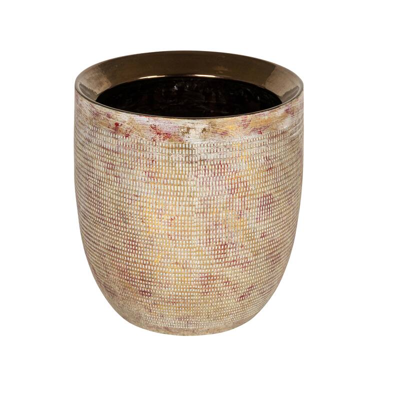 Textured Stoneware Planter, Black - Gold