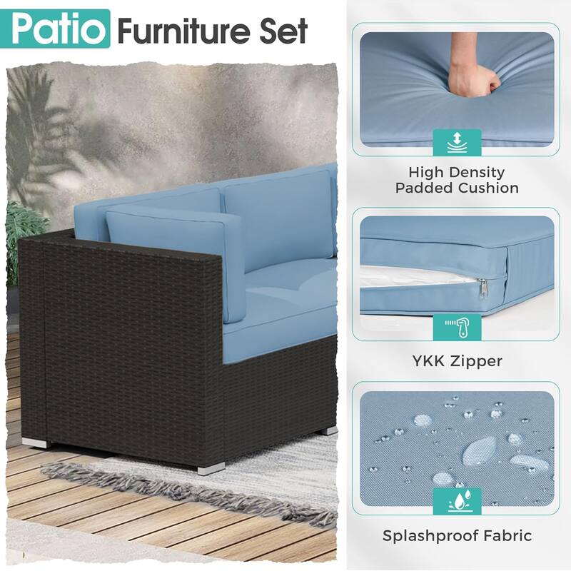 7 Piece Outdoor Patio Furniture Set Grey/Black Wicker Conversation Sectional Sofa Set with Coffee Table and Cushions