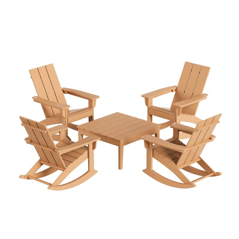 Shoreside 5-Piece Poly All Weather Rocking Chair Conversation Set