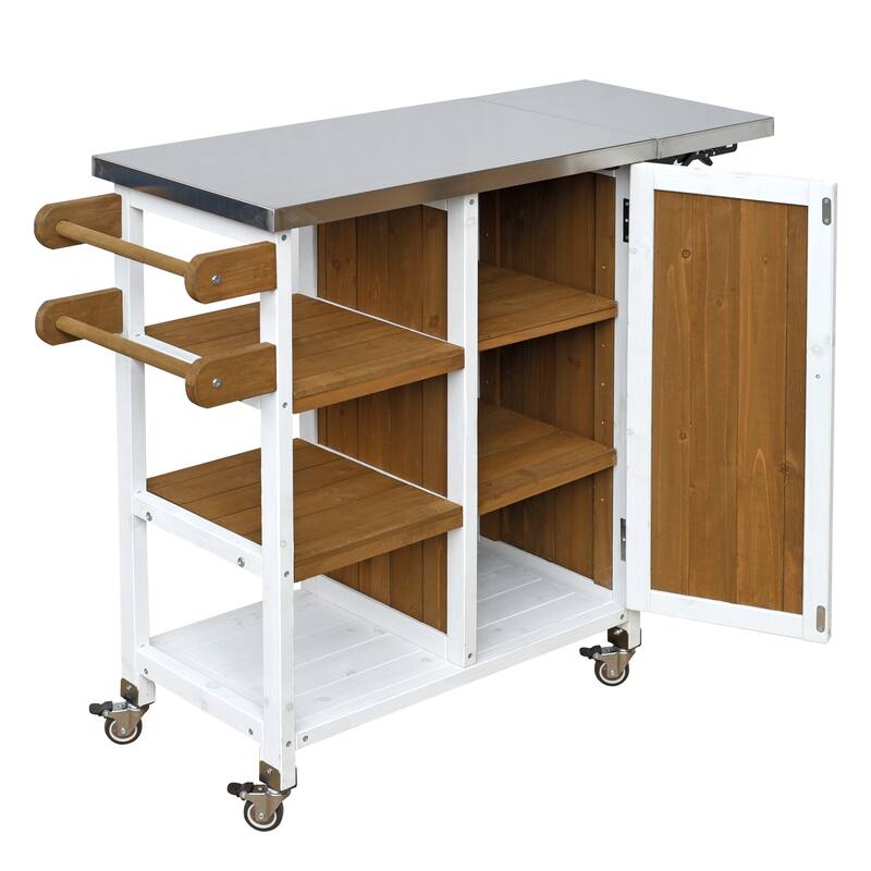 Foldable Outdoor Kitchen Island Cart with Lockable Wheels and Storage Cabinet