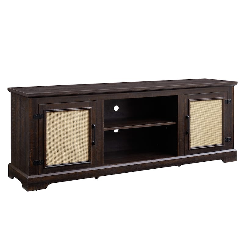 Farmhouse Rattan TV Stand Console Table for TVs up to 70 Inches