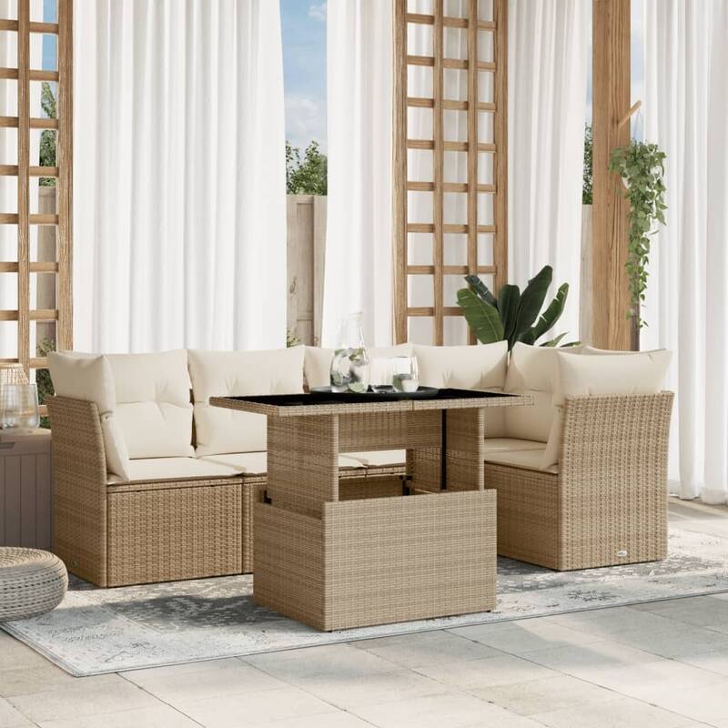 6-Piece Modular Outdoor Sofa Set - 21.7 x 39.4 x 28.7 in - Beige and cream