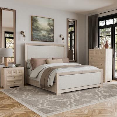 Furniture of America Durem II Modern 3-Piece Solid Wood Panel Bedroom Set with 3-Drawer Nightstand and Chest