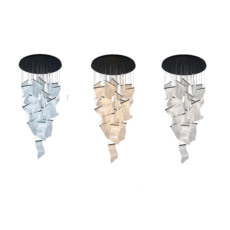 24-Light Satin Black Chandelier With Acrylic Crumbled Sheet Pendants