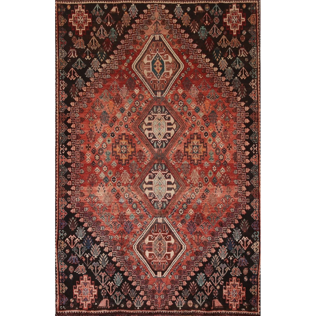 Tribal Geometric Shiraz Persian Vintage Area Rug Handmade Wool Carpet - 5'3"x 8'1"