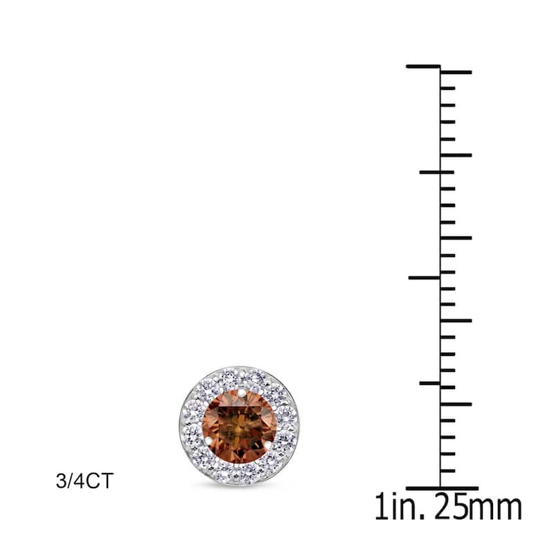 Auriya 14k Gold 1/2ct to 2ctw Brown Diamond Halo Stud Earrings (I1-I2) - 0.75ctw