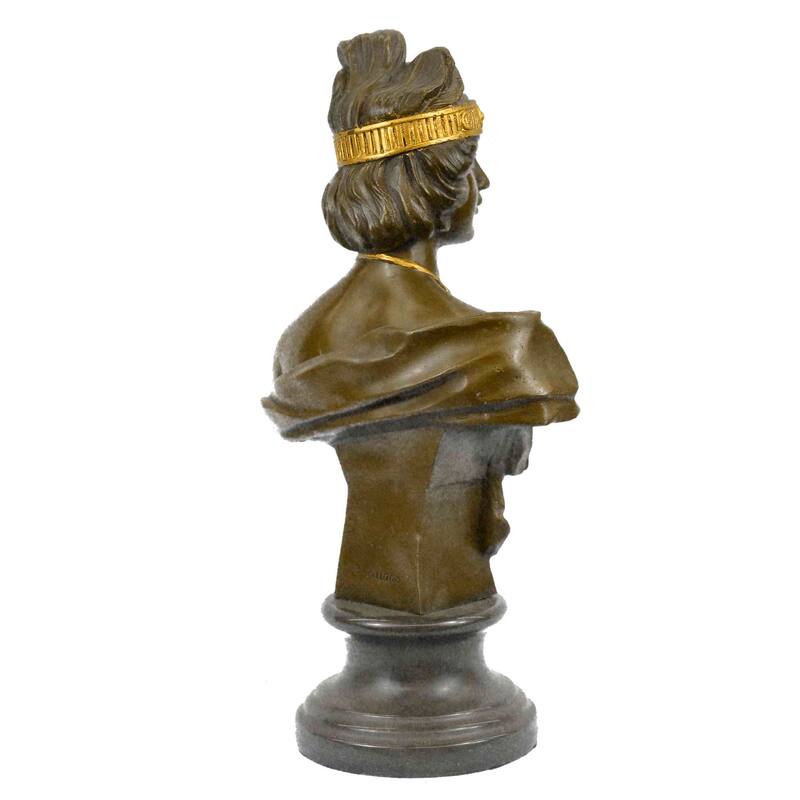 Art Nouveau Gold Patina Two Tone Beautiful Woman Bronze Sculpture Statue Figure