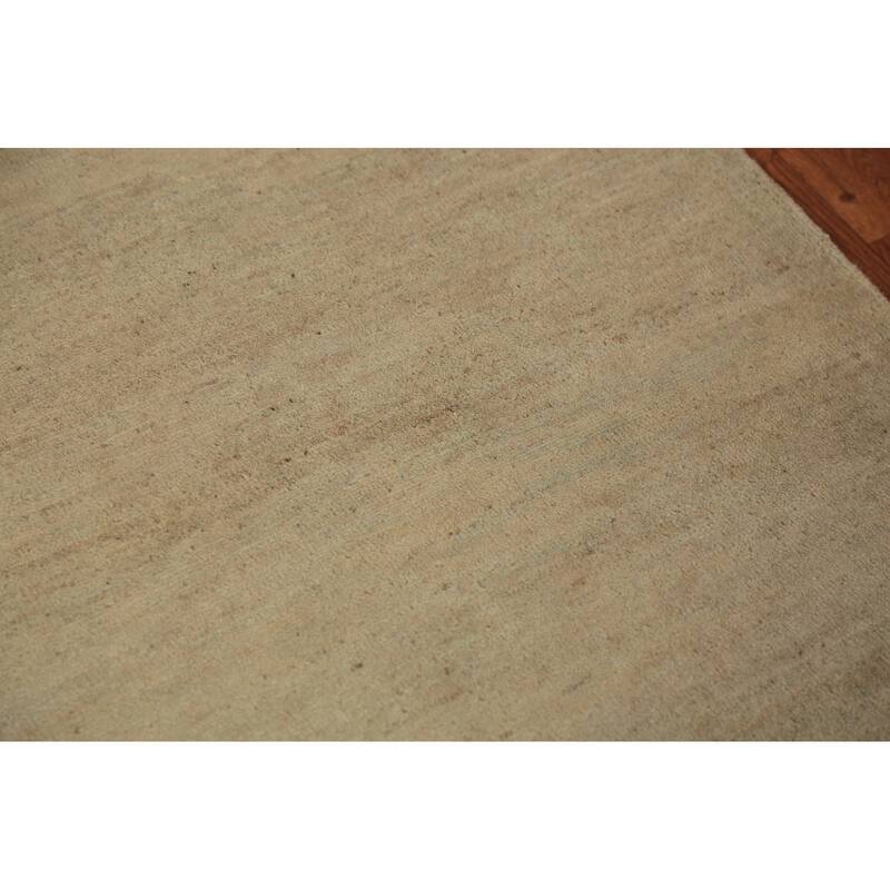 Modern Green Gabbeh Oriental Rug Hand-Knotted Solid Wool Carpet - 2'9" x 3'10"