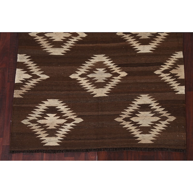 Natural Dye Tribal Geometric Kilim Oriental Area Rug Wool Flat-weave - 4'8" x 6'8"