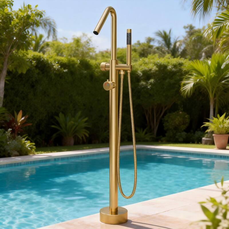 Modland 46''H Outdoor Shower System 316 Stainless Steel Thermostatic Freestanding Poolside Faucet with Swivel Spout - 46'' H