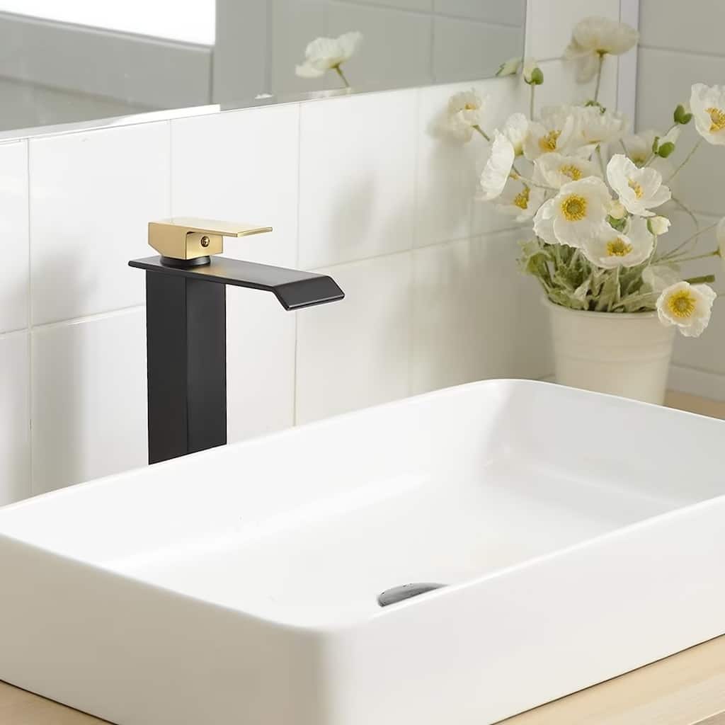 Vessel Sink Faucet Matte Black and Gold Single Hole Bathroom Faucet