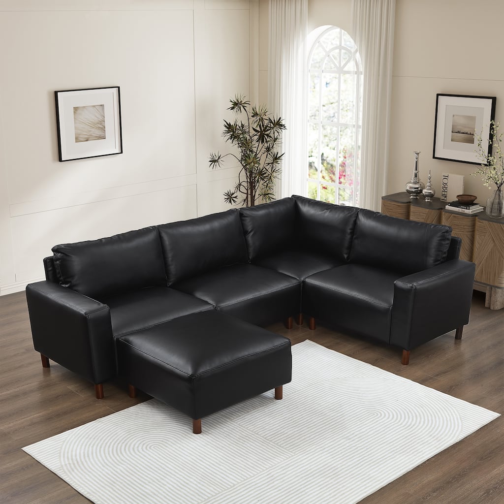 Roomfitters 104" Modern Large 5-Piece Sectional Sofa, L-Shaped Upholstered Corner Couch with Ottoman for Living Room
