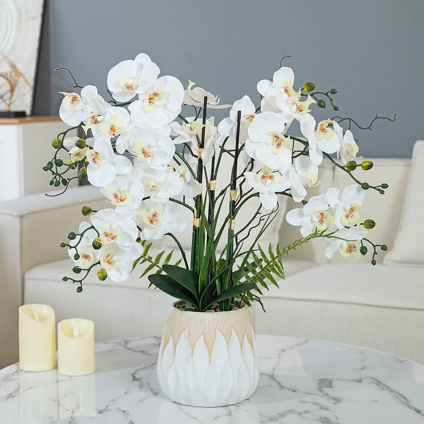 Vanity Art 32.28 in. H Orchid Floral Arrangement in White Ceramics Vase