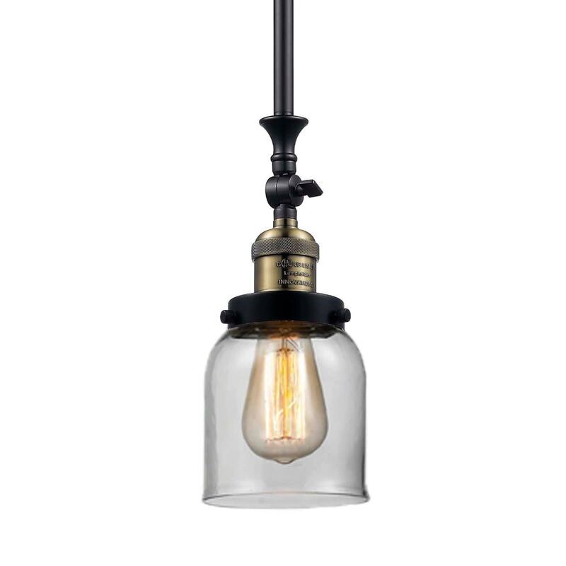Innovations Lighting Small Bell 5" Wide Adjustable Mini Pendant - Black / Antique Brass / Clear