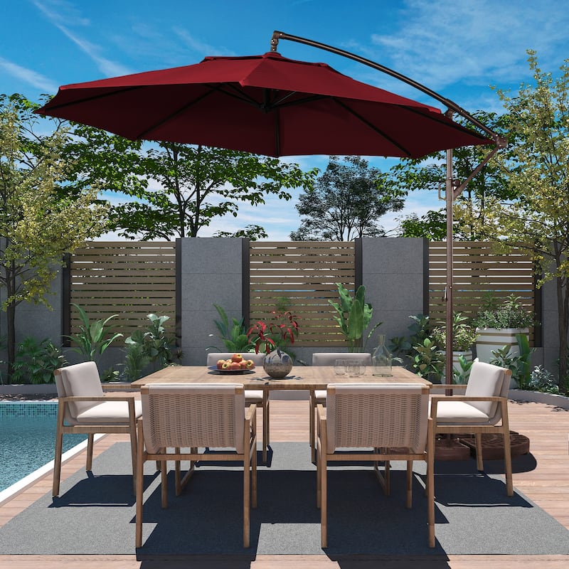 11FT Outdoor Cantilever Umbrella 360 Rotation Patio Offset Umbrella - Red