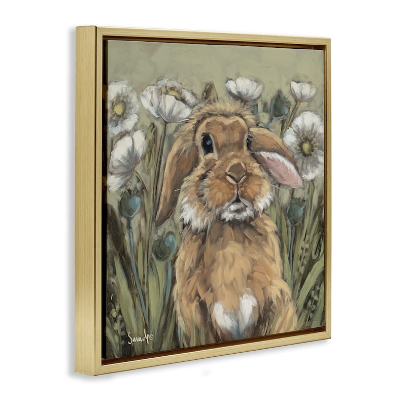 Stupell Rabbit in Poppy Garden Framed Floater Canvas Wall Art Design By Sara G. Designs
