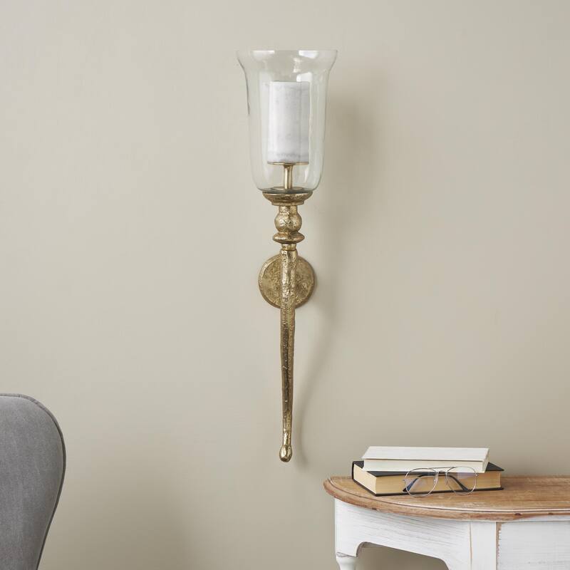 Aluminum Metal Textured Wall Sconce with Curved Shape - Gold - Roche River Decor